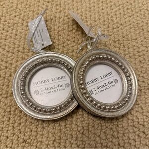 silver beaded circle photo frame ornaments set of 2 - hobby lobby!